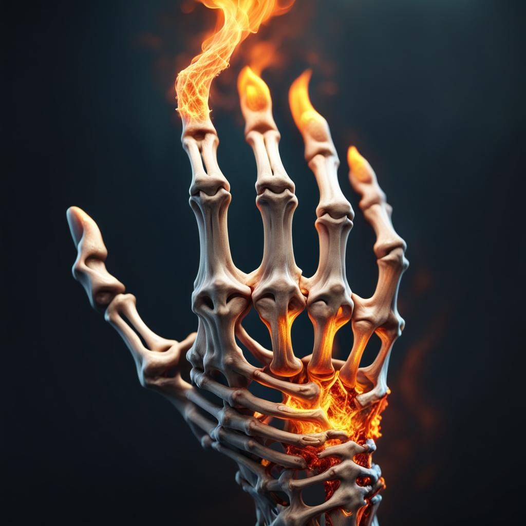 Fiery Skeleton Hand: Detailed Fantasy Concept Art
