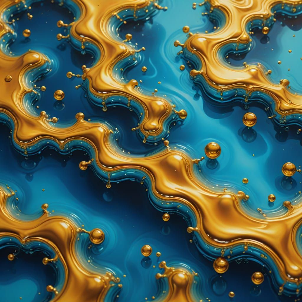 Surreal Melting Hydrogen: Golden Liquid Swirls on Canvas