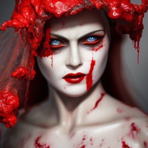 Creepy Girl with Bloody Eyes and Red Roses
