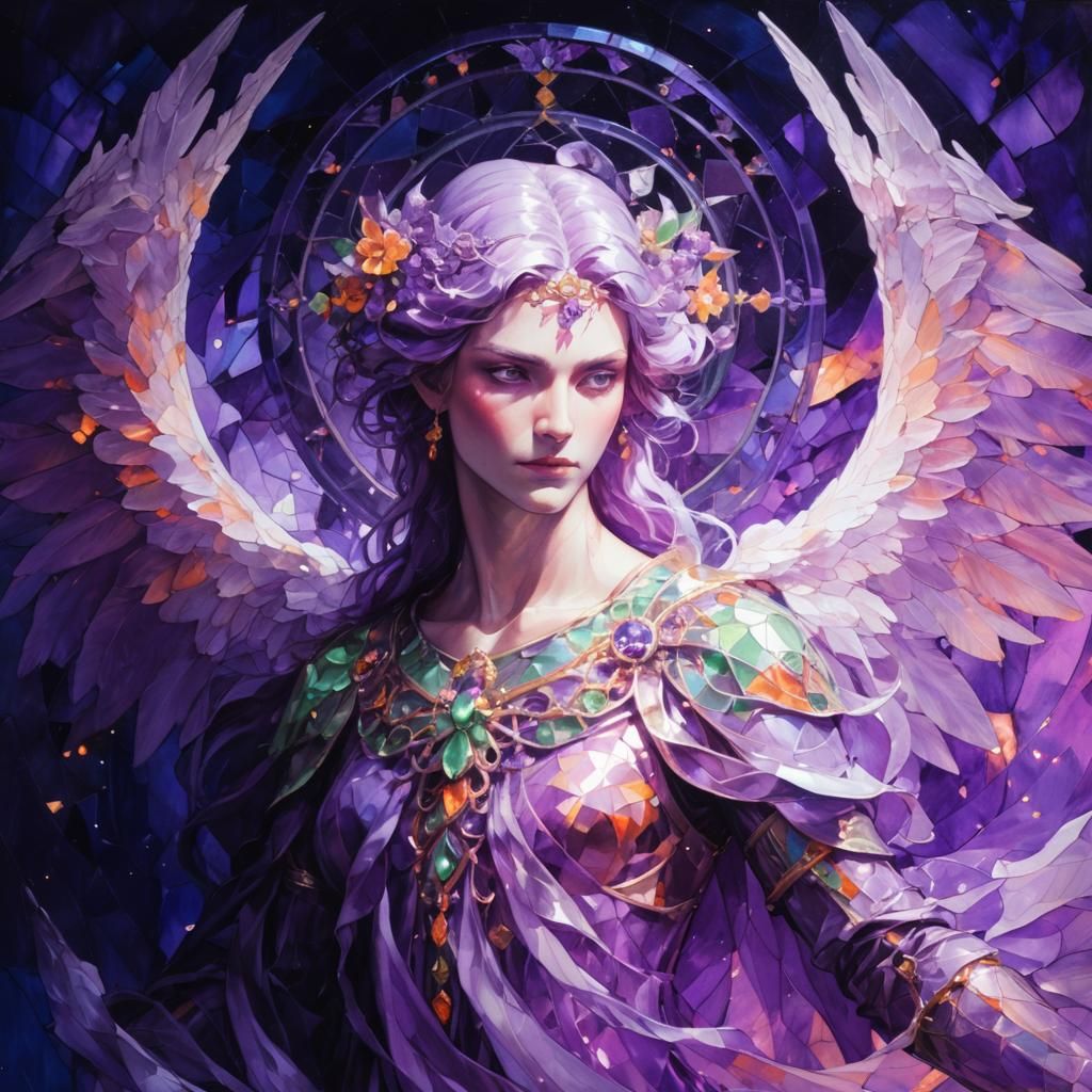 Abstract Stained Glass Art in Purple and Green