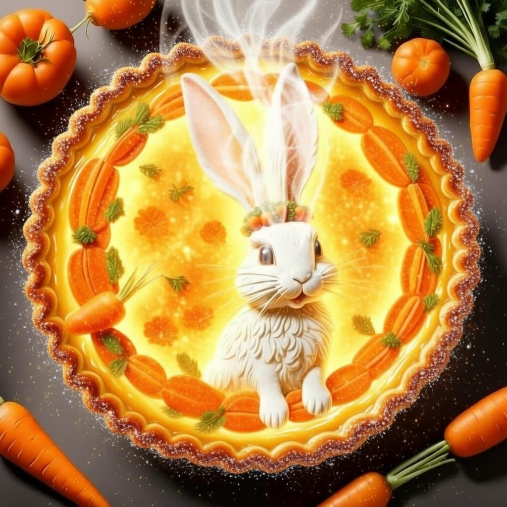 Whimsical Carrot Pie Artwork with Rabbit Pattern