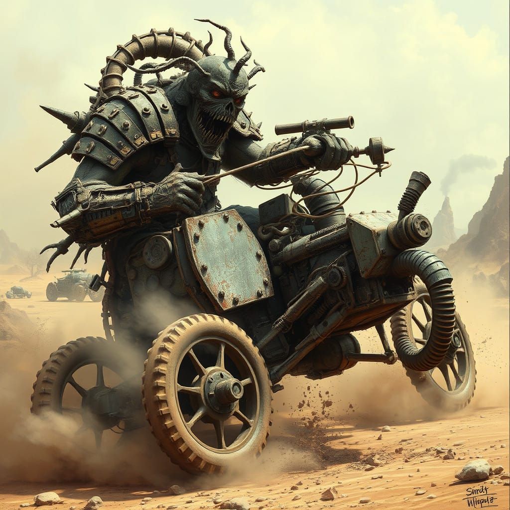 Gritty Wasteland Bugbear Commands Mutant Chariot in Toxic Ru...