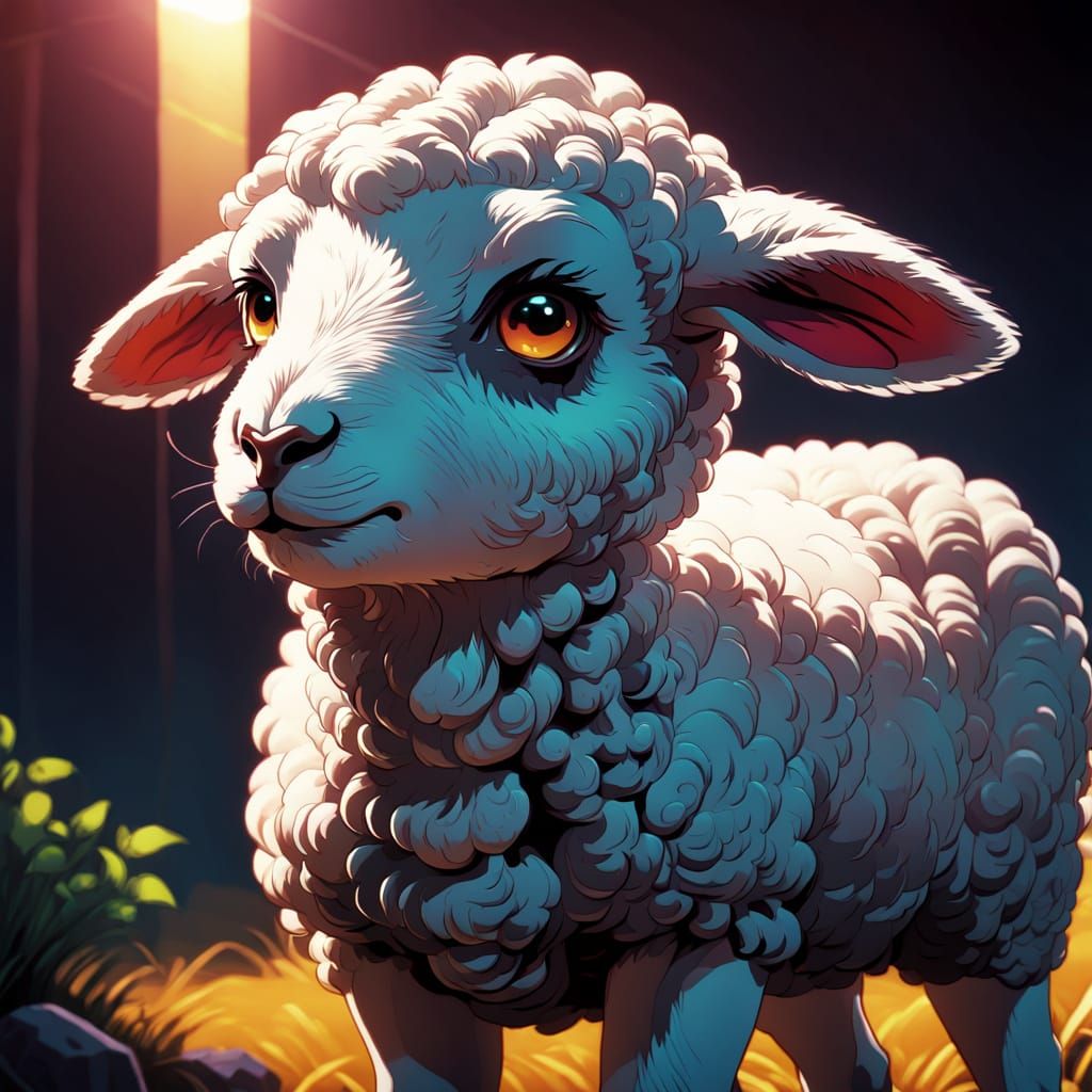 Nervous Lamb in Anime Cel-Shaded Style