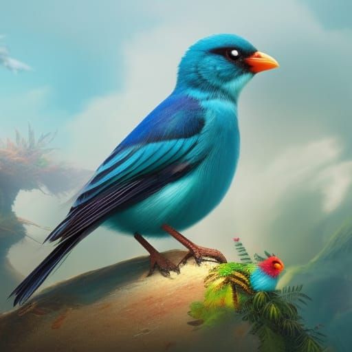 Chibi Bird in Winter Fantasy Illustration