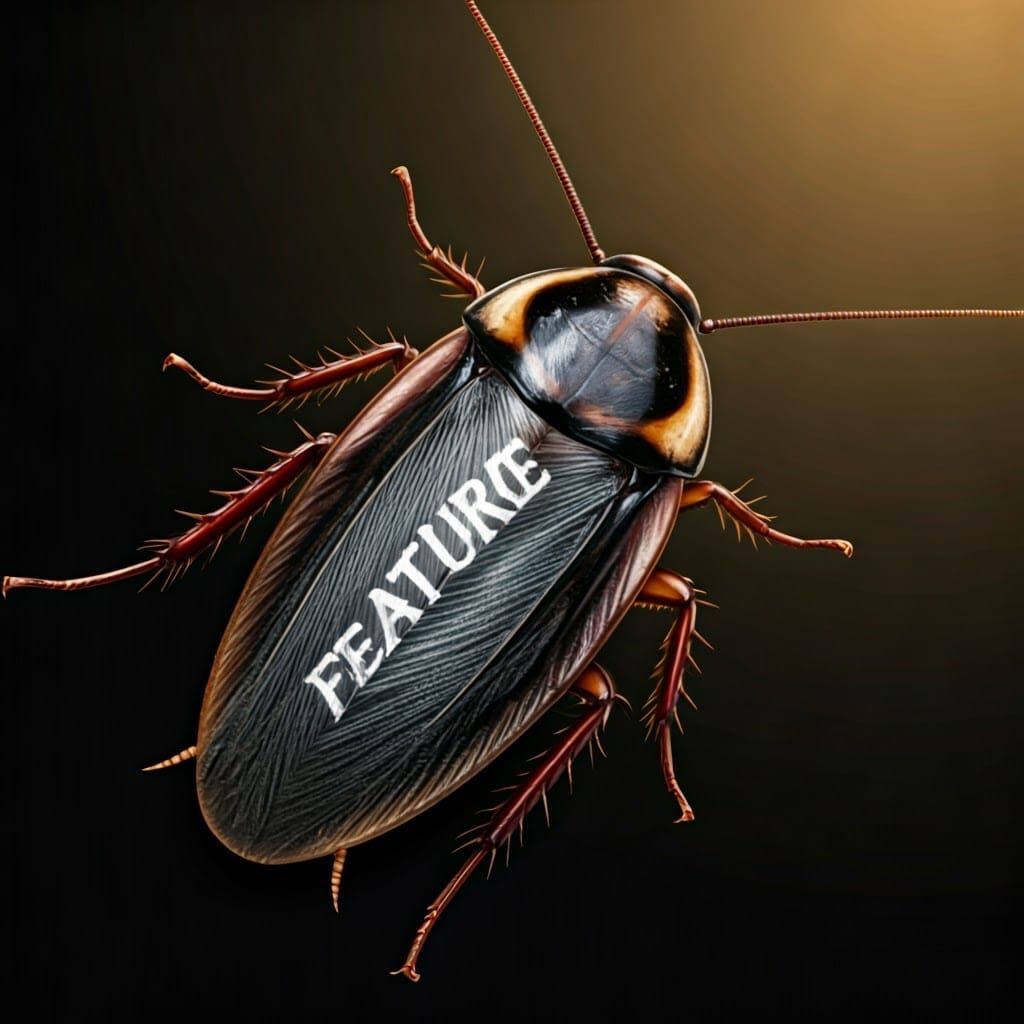 Humorous Depiction of Software Bug as Cockroach