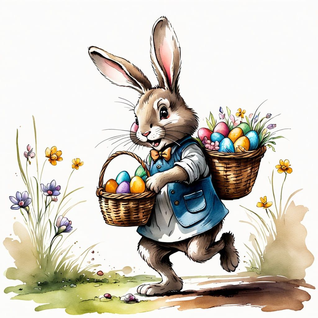 Cartoon Easter Bunny Delivers Chocolate Treats