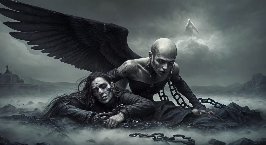 Fallen Angel in Smoky Landscape