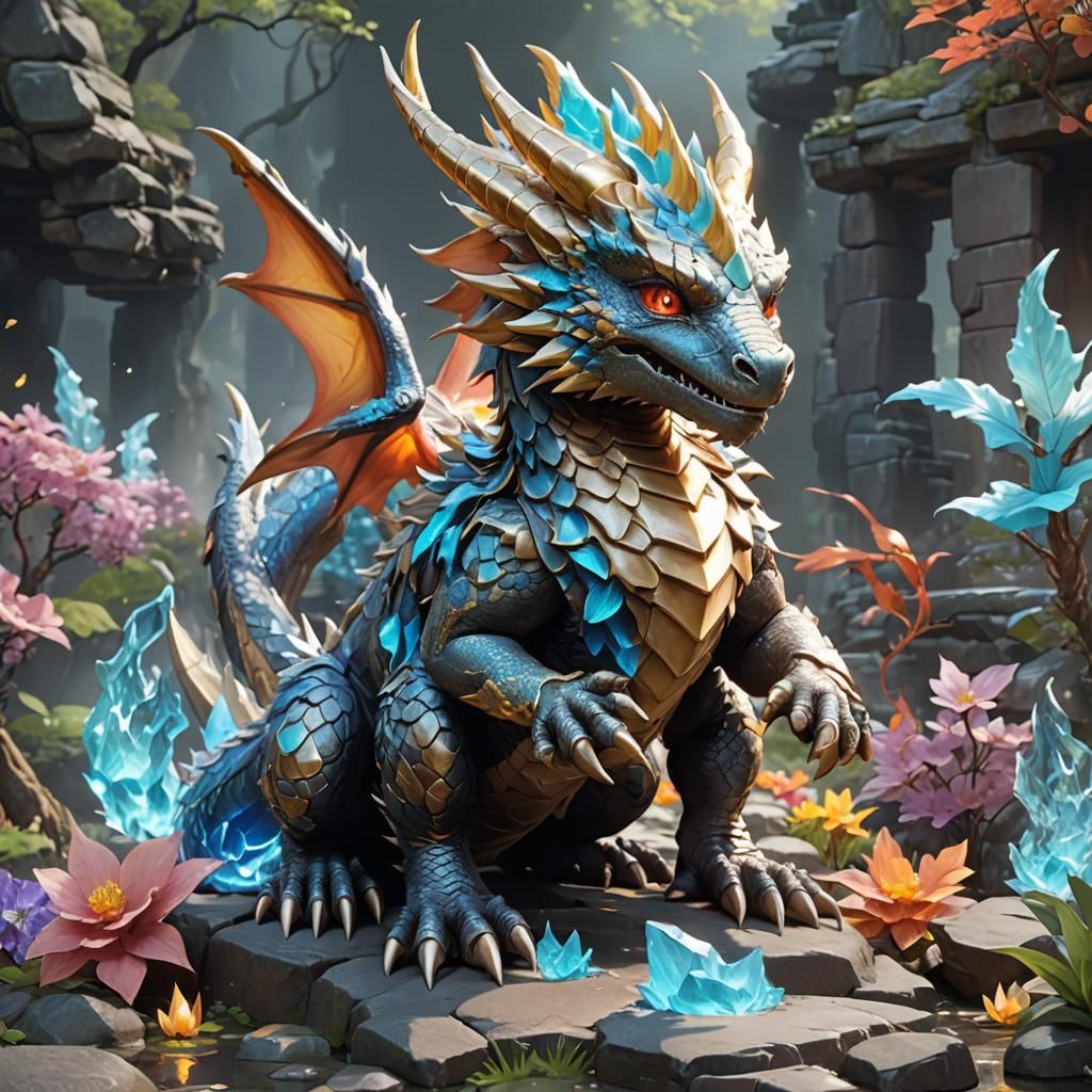 Cute Elemental Dragon in 3D Anime Art