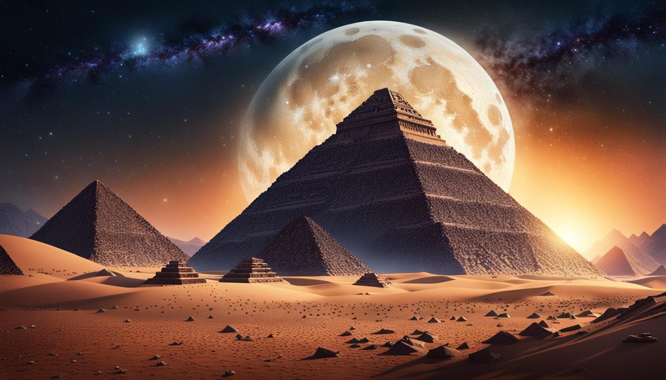 Desert Pyramid Under Moonlight in Matte Painting Style