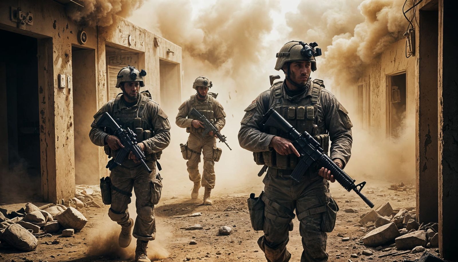 US Soldiers Search Dusty Rooms in Fallujah