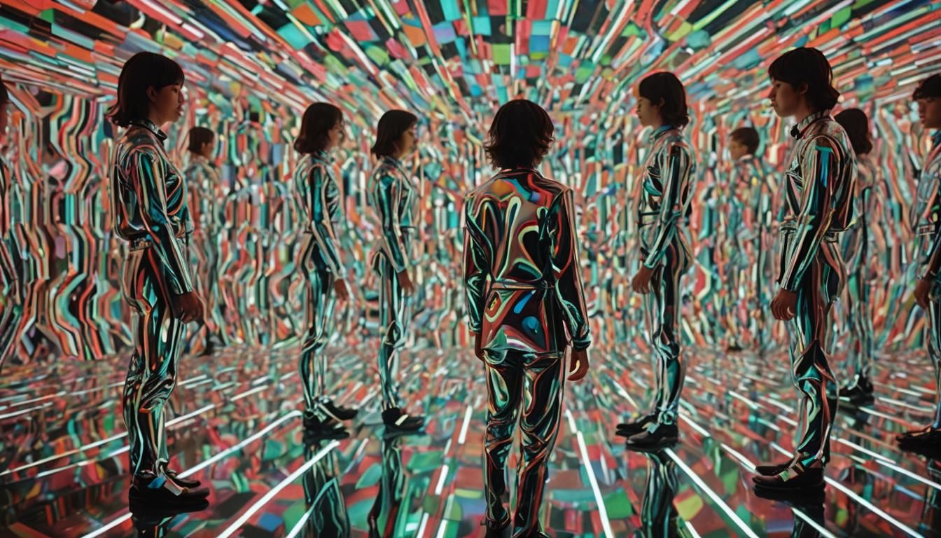 Retro Futuristic Reflections in Infinite Op Art Maze