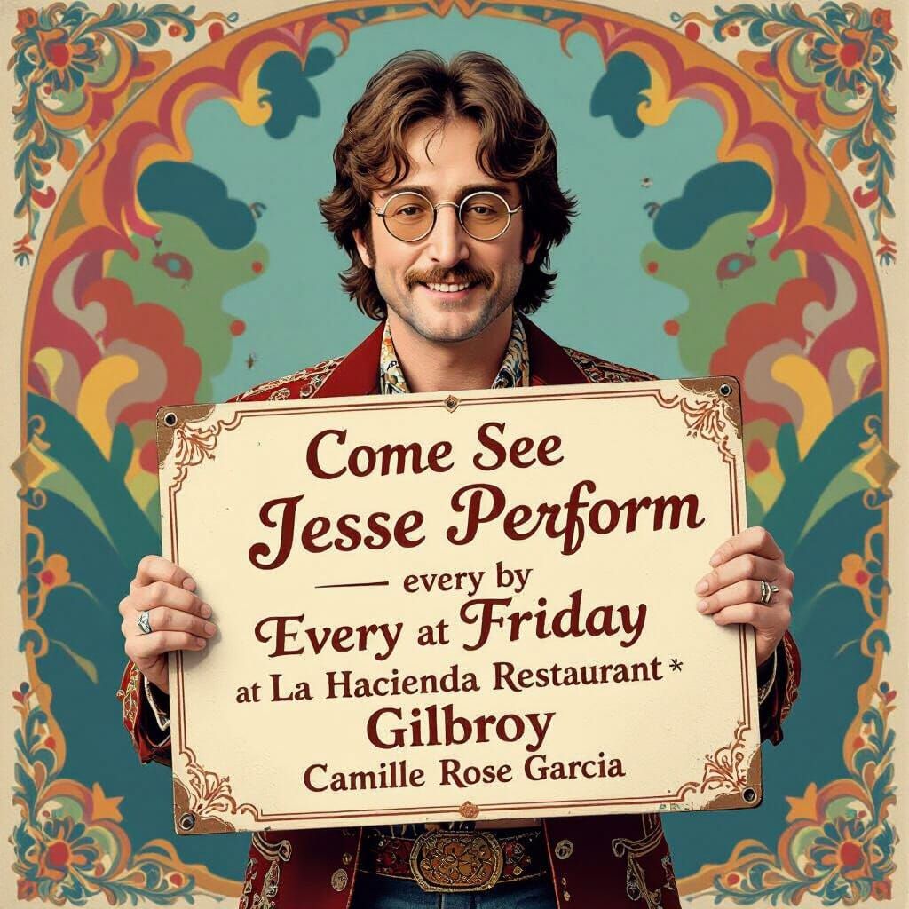 John Lennon Advertisement in Psychedelic Folk Art Style