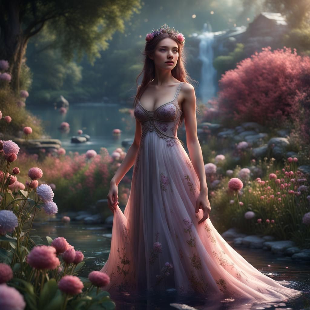 Princess in Flower Garden: Fantasy Concept Art