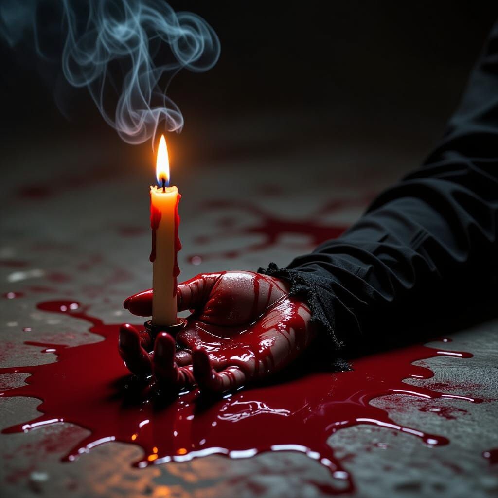 Severed Hand Holding Candle in Gothic Style