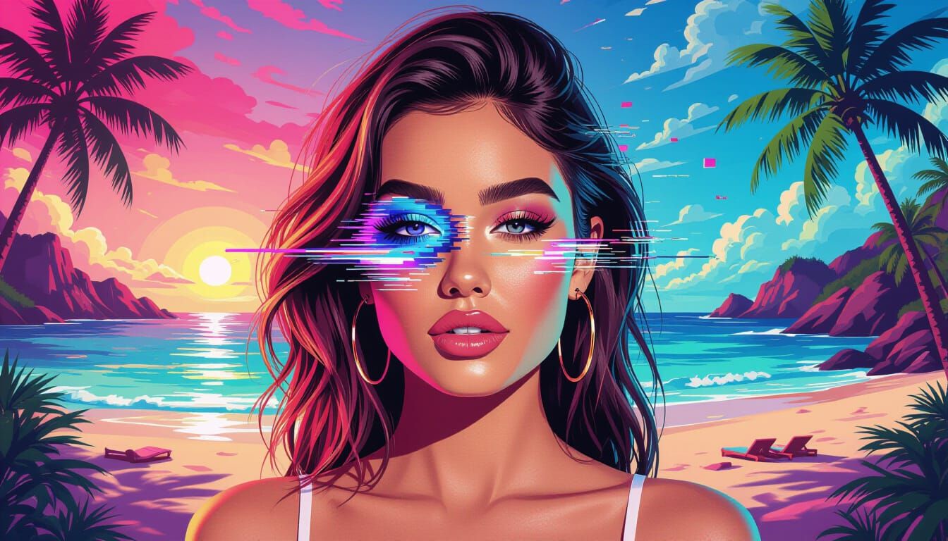 Distorted Reality TV Portrait in Glitch Art Style