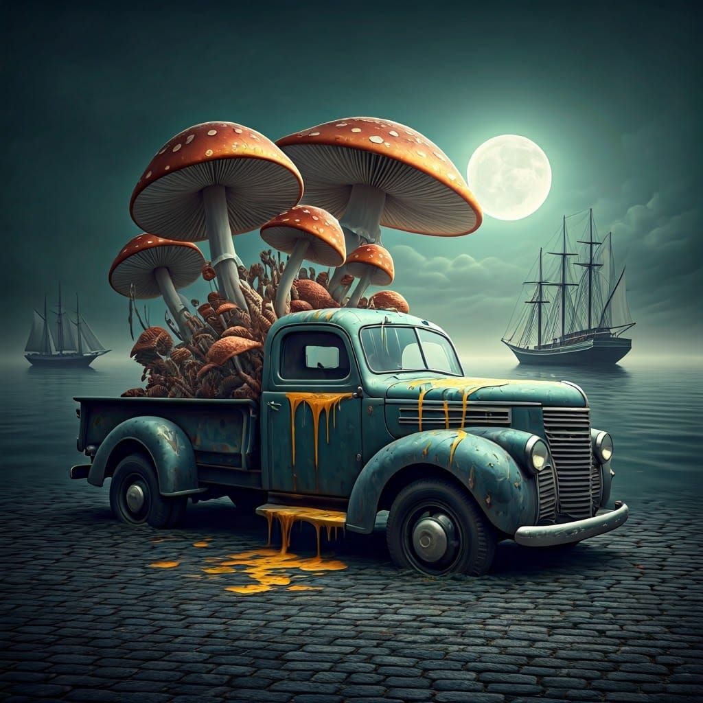 Surreal Melting Truck in Dreamscape