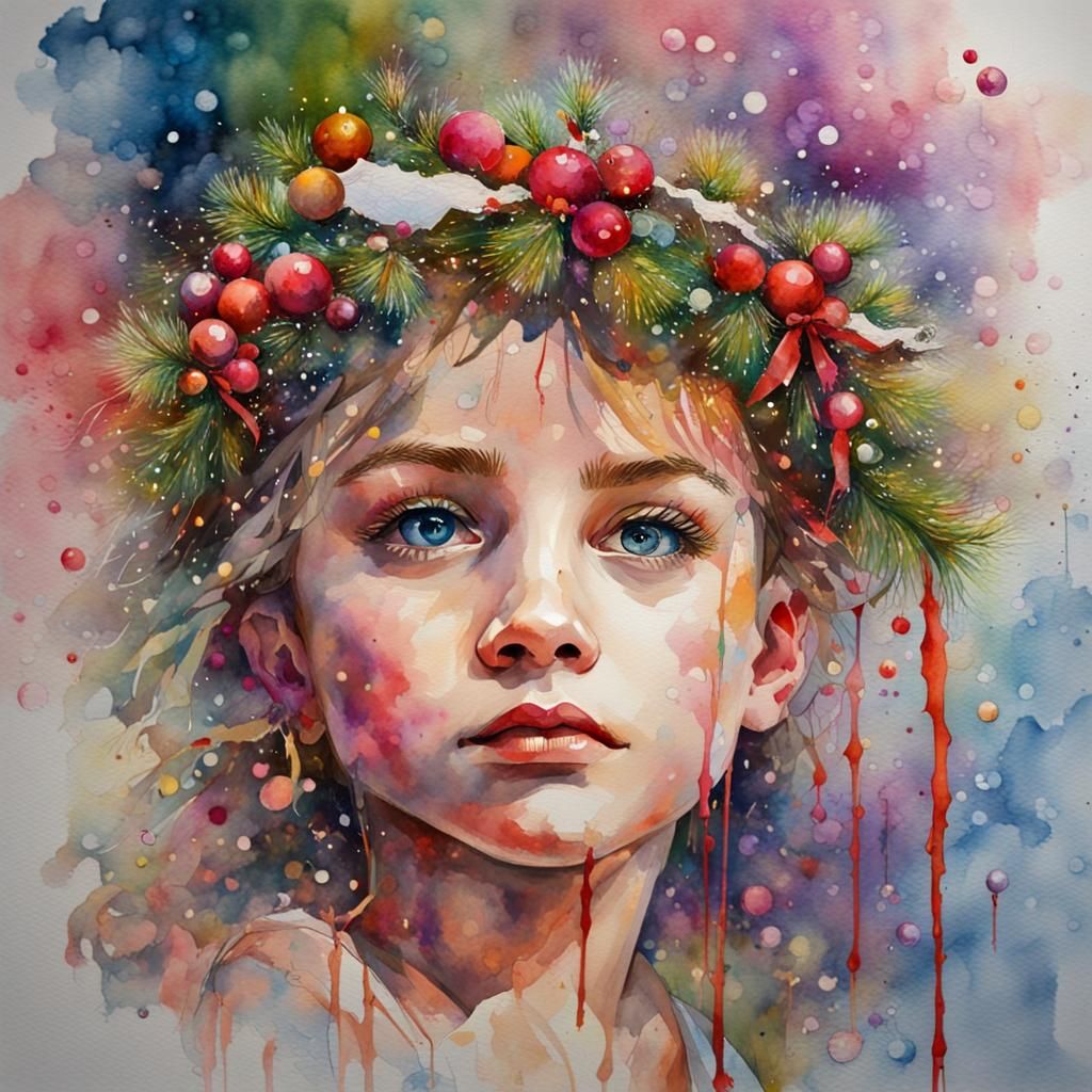 Vibrant Christmas Portrait in Watercolour Style