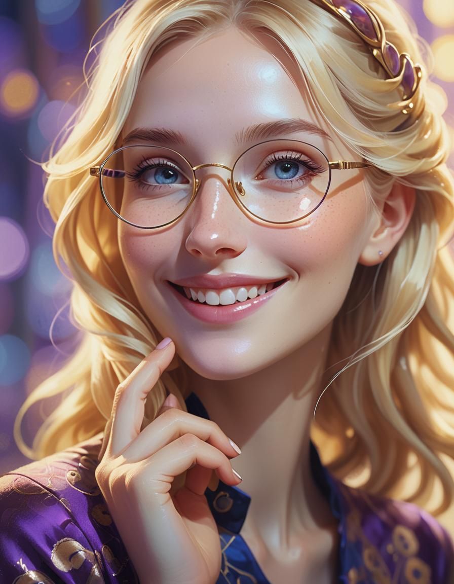 Smiling Blonde Girl Portrait in Fantasy Realism