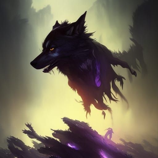 Detailed Shadow Wolf in Dark Fantasy Style