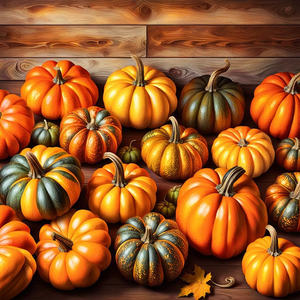 Autumn Pumpkins Still Life in Impressionist Style