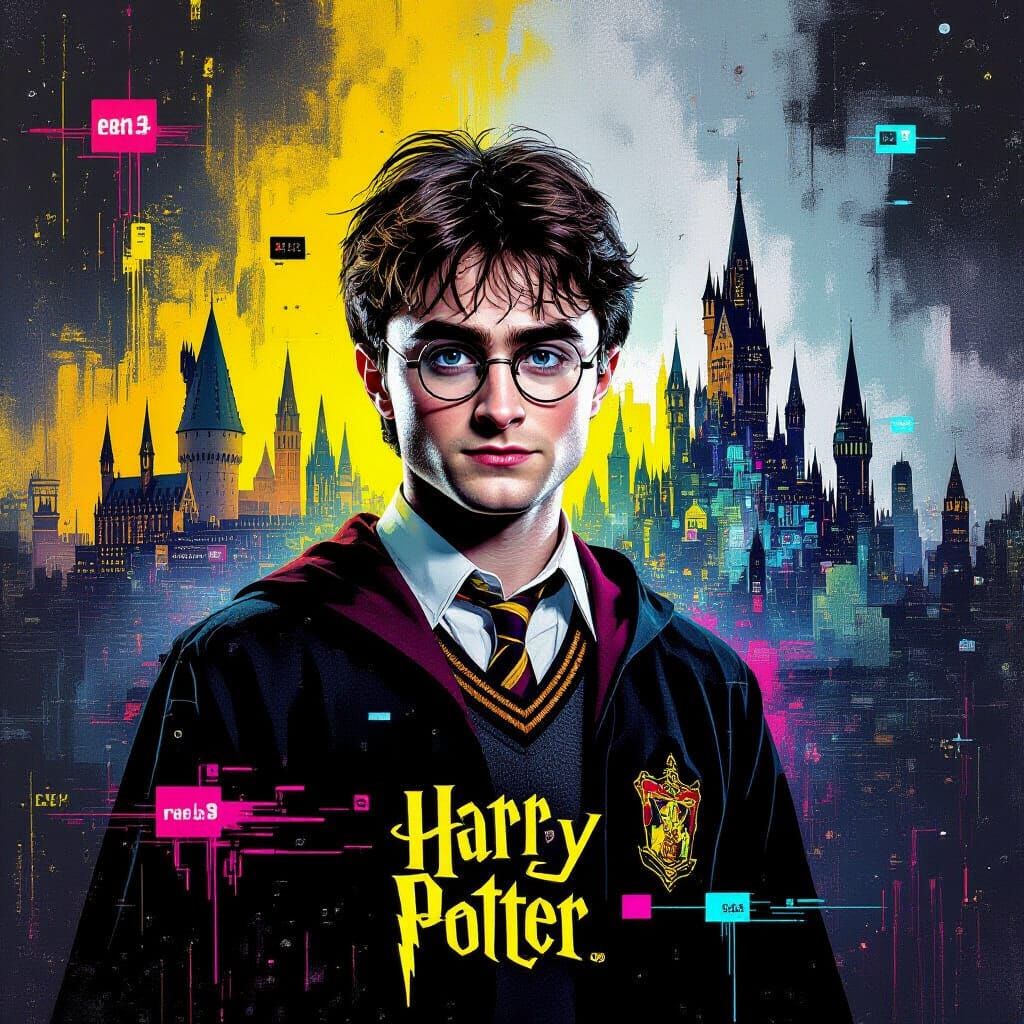 Harry Potter: Renaissance Portrait in Cyberpunk Graffiti Sty...