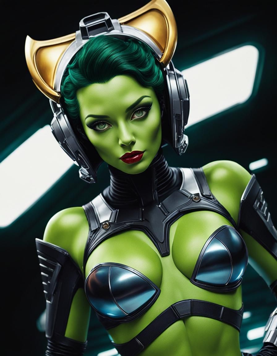 Retro Sci-Fi Pinup: Green Alien Girl