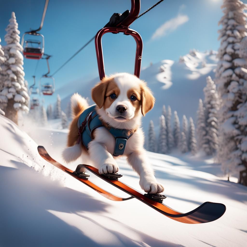 Puppy Skiing on Powder Day: Fantasy Concept Art