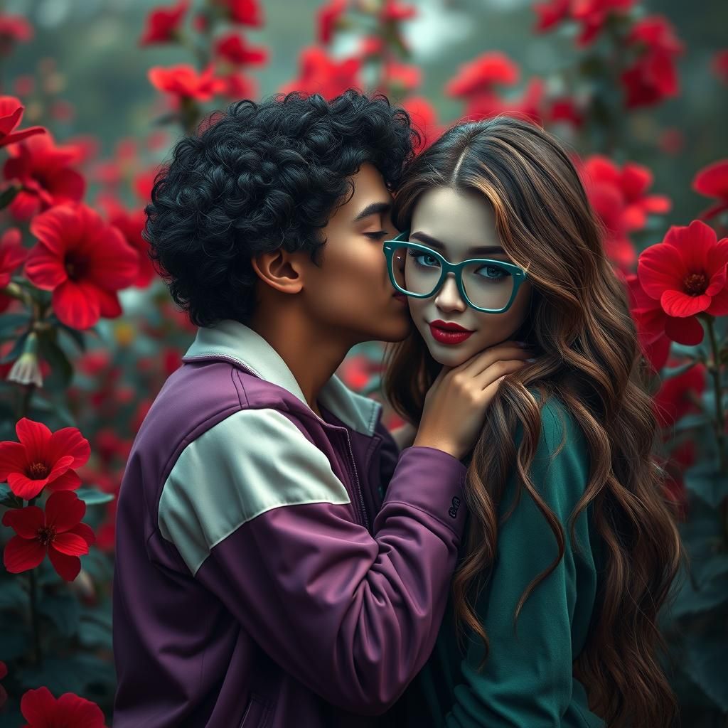 Lovers Kiss in Art Nouveau Fantasy Landscape