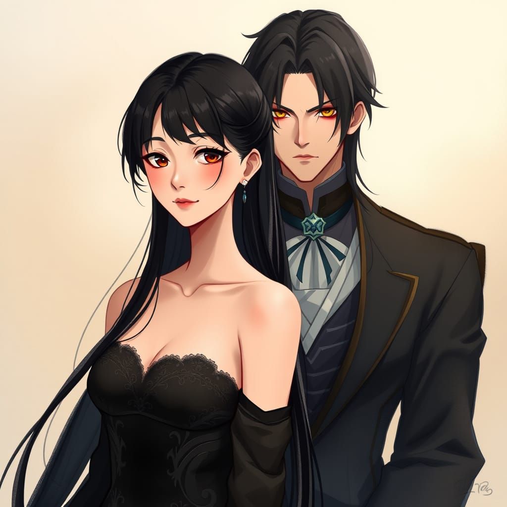 Elegant Anime-Inspired Prince and Lady in Traditional Japane...
