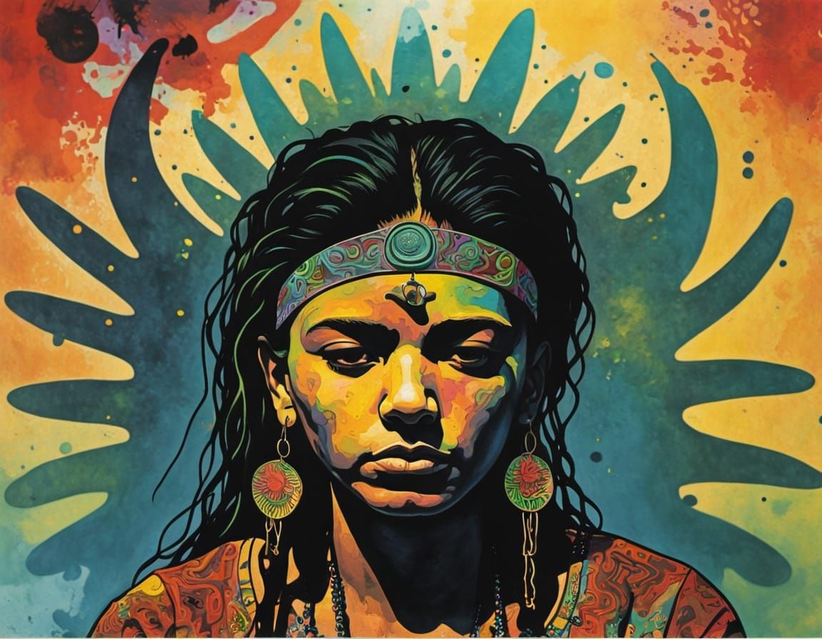 Vibrant Street Art of a Meditating Woman in Shadows