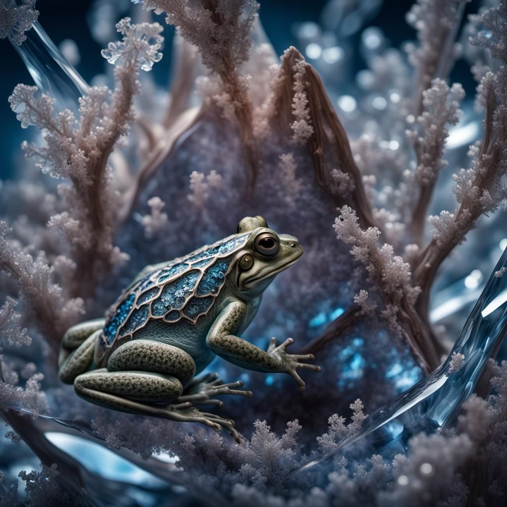 Transparent Blue Crystal Frog in HDR