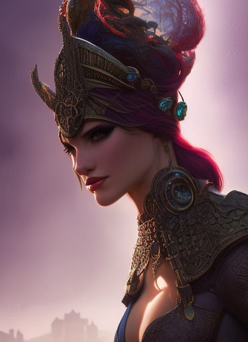 Fantasy Queen in Gothic City, Detailed 3D Render