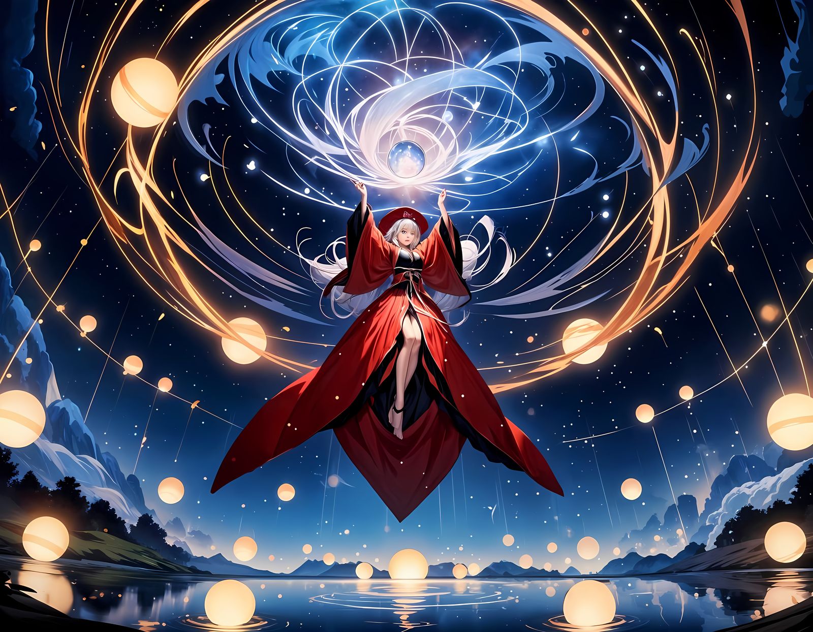 Mystical Maiden Levitates Above Lunar Lake