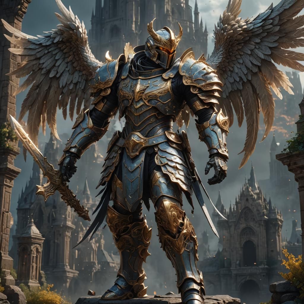 Angel Knight in Detailed Matte Painting Style