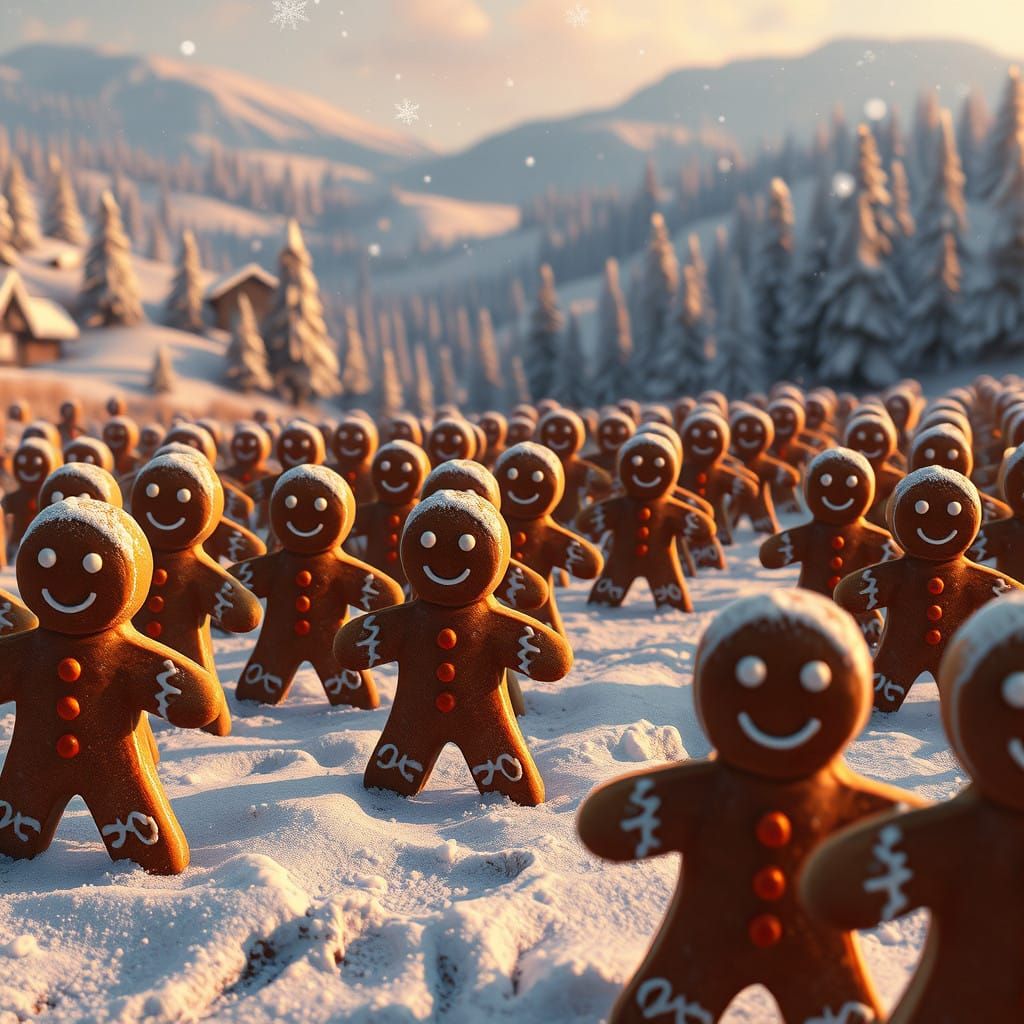 Gingerbread Men Marching Towards a Winter Wonderland