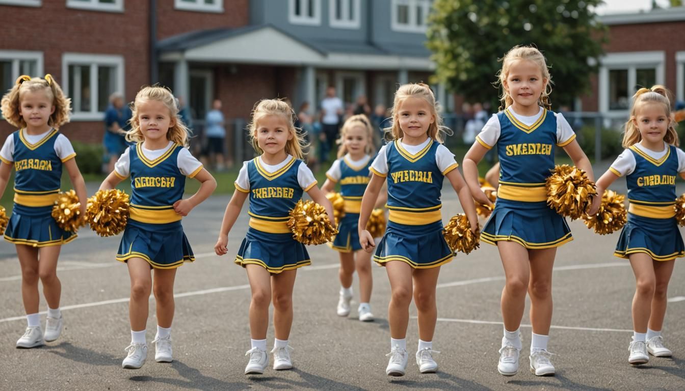 Swedish Kindergarten Cheerleaders Practice: Photorealistic F...