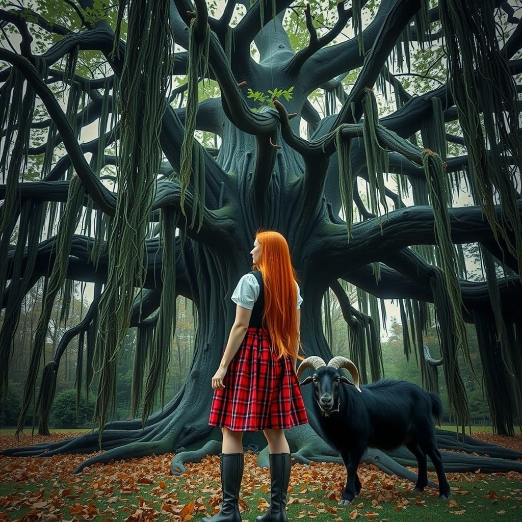 Yew Tree Maiden with Goat: Sinister Oktoberfest Theme