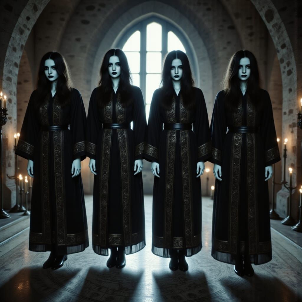 Four Identical Women in Cult Ritual