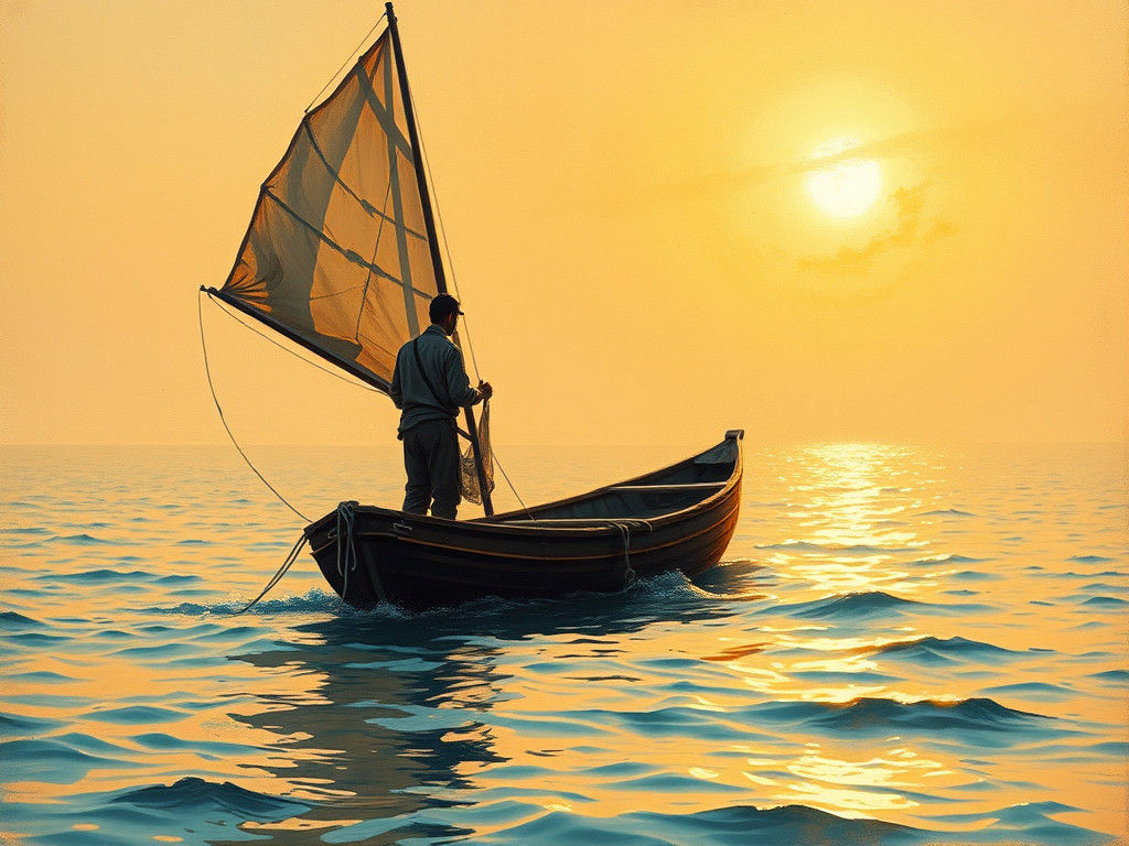 Fisherman at Sunset: Impressionistic Seascape