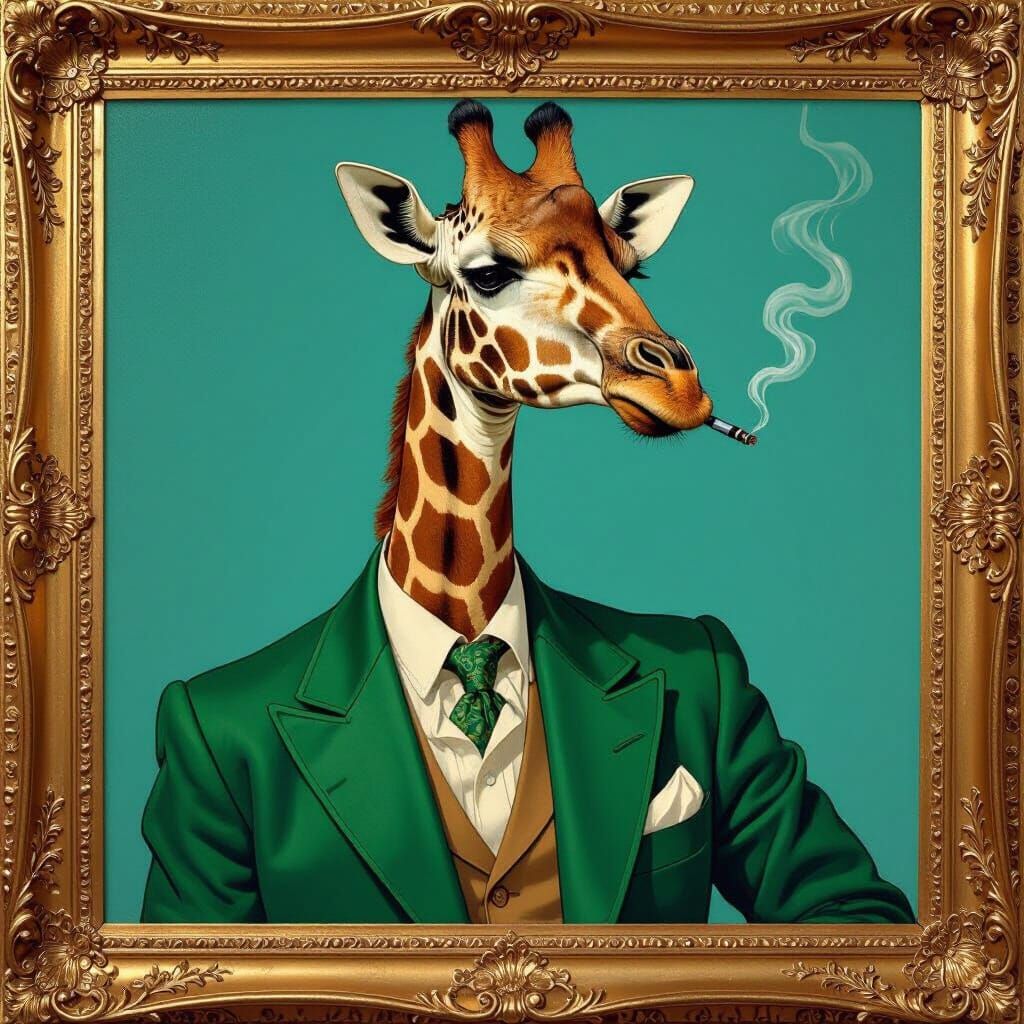 Giraffe in Smoking Jacket, Art Nouveau Style