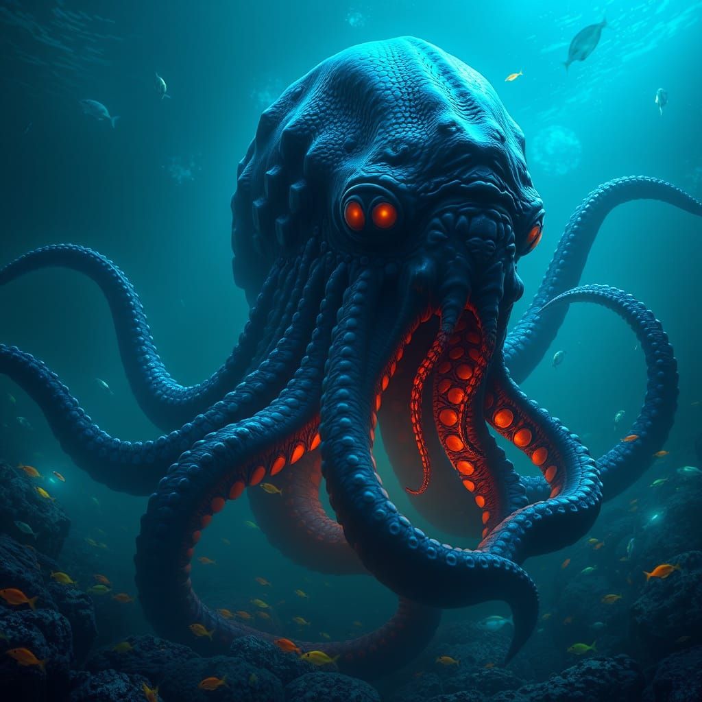 Mysterious Kraken Emerges from Ocean Depths in Cyberpunk Sty...