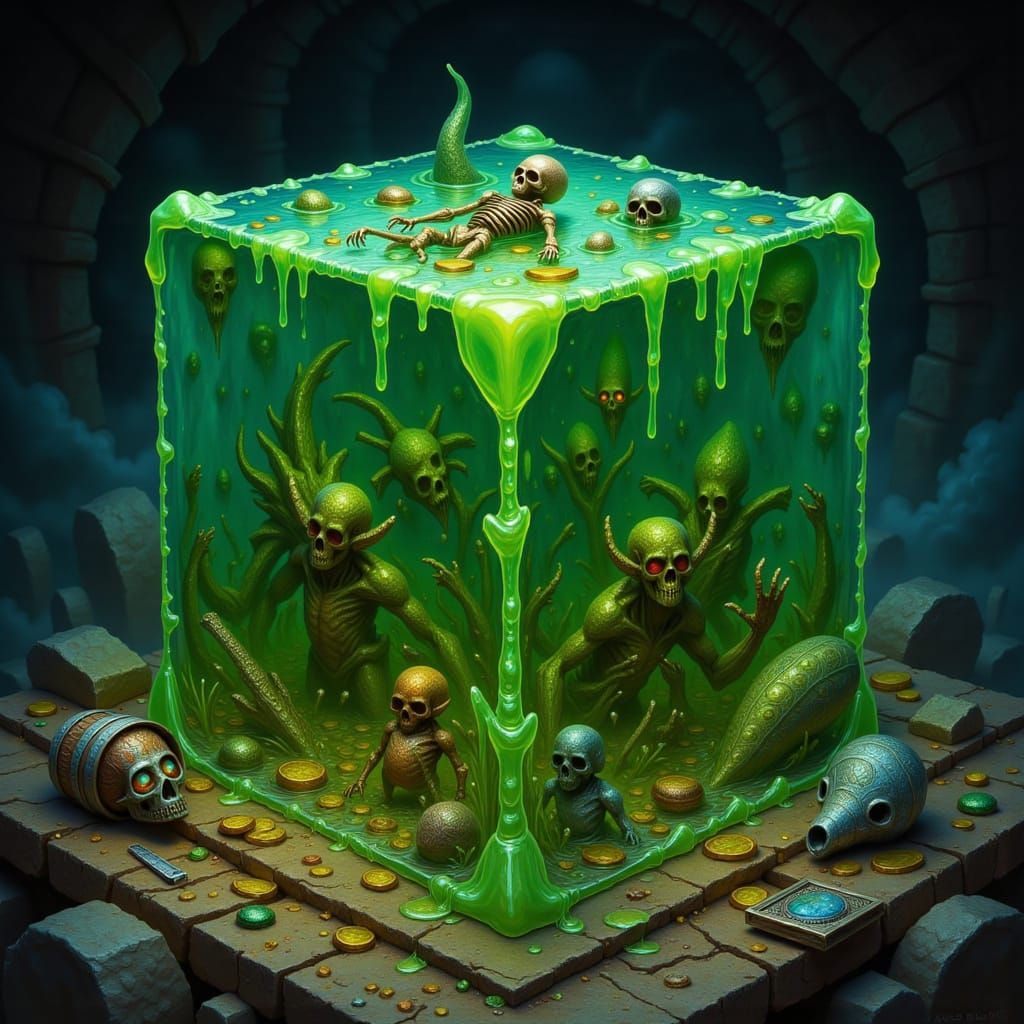 RPG Ooze Cube Traps Adventurers and Loot