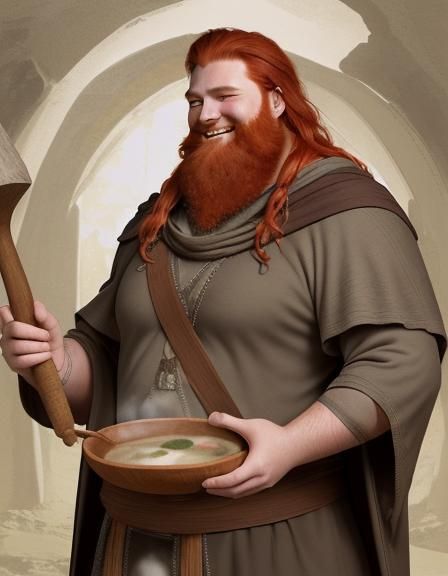 Smiling Redhead with Cauldron and Oak Staff