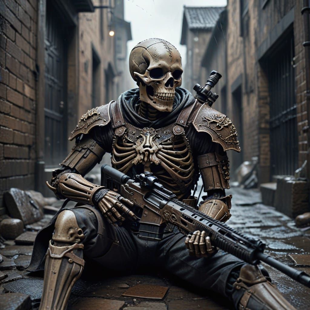 Skeleton Warrior Sniper in Grimy Alleyway