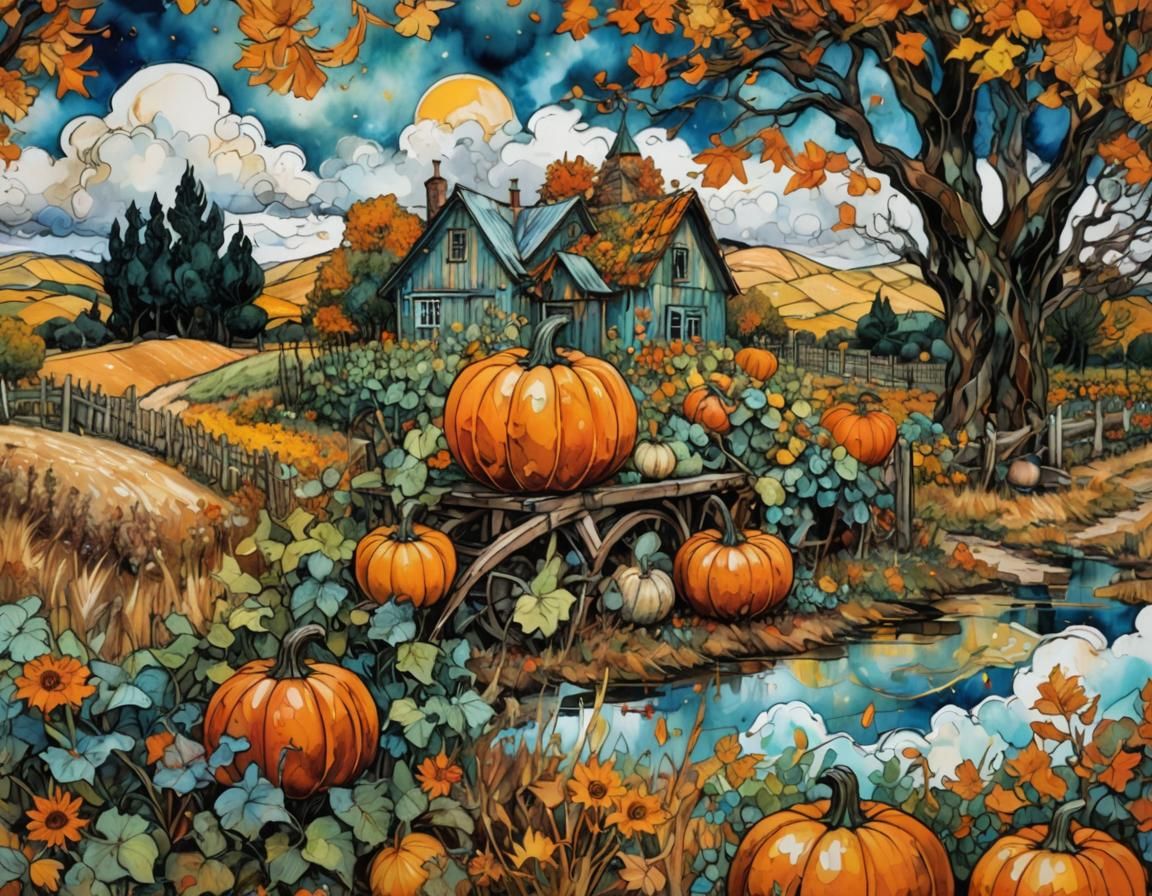 Autumn Harvest Homestead: Alcohol Ink Meets Impasto