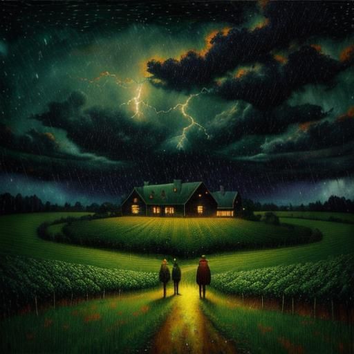 Farm Thunderstorm: Mixed Media Impasto-Style Landscape