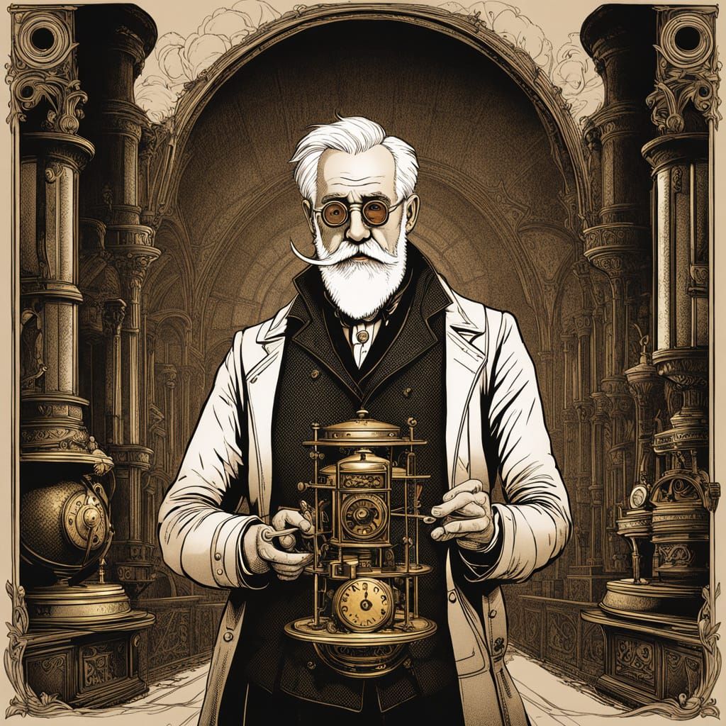 Steampunk Scholar in Victorian-Era Gearwork Elegance