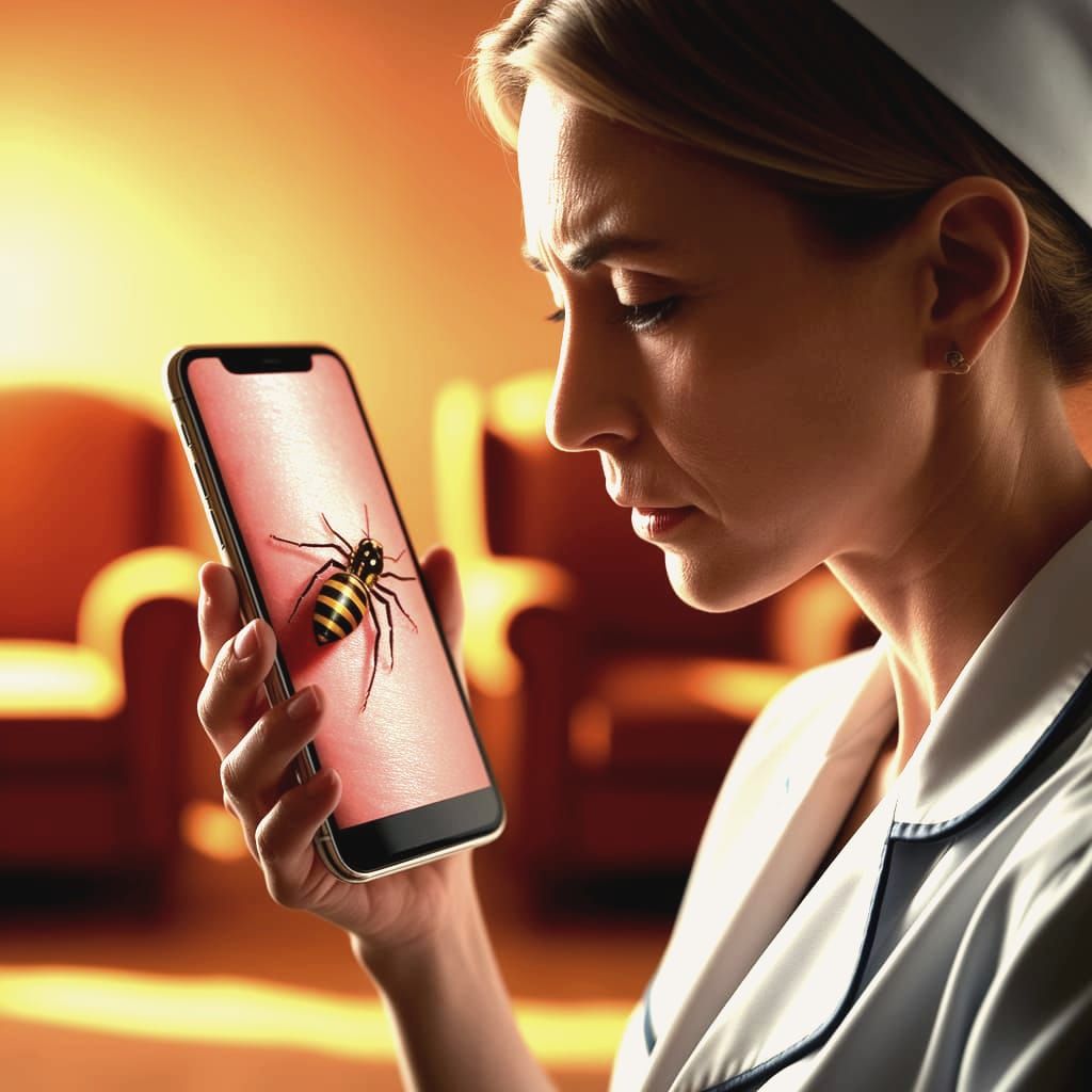 Public Health Nurse Reviews Hornet Sting on Phone