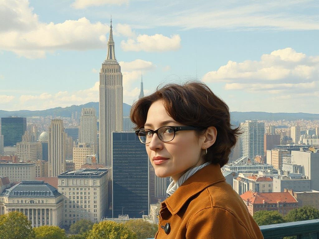 Modernist Cityscape Portrait in Scenic Environment