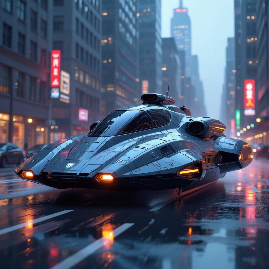 Futuristic Military Hovercraft in NYC Concept Art